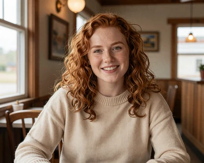 Brittany, a 26-year-old blonde woman in a denim jacket at a roadside cafe in Georgia, a MileDating trucker dating Georgia profile