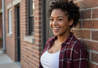 Kayla, a 28-year-old Black woman in a flannel shirt in Atlanta, representing trucker dating in Atlanta