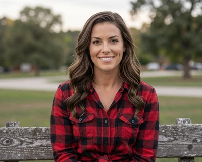 Ashley, a 32-year-old brunette woman in a flannel shirt at an Iowa state park, featured on MileDating CDL dating